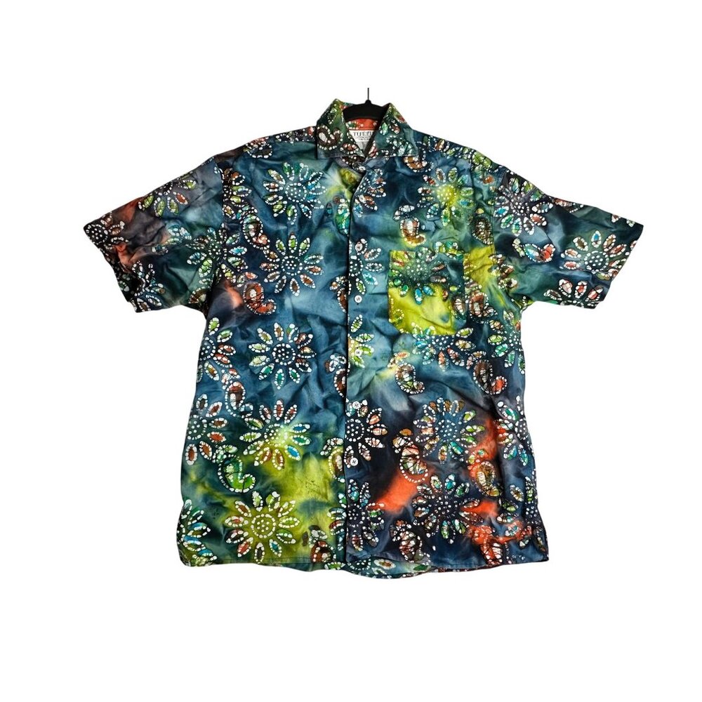 Tuttle Distinctive Sportswear Artsy Floral Button Down Shirt Mens Small - Italy